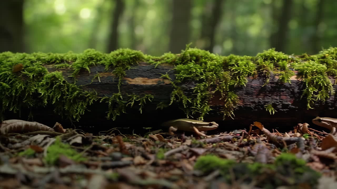 Small Frog in Forest Underneath Log