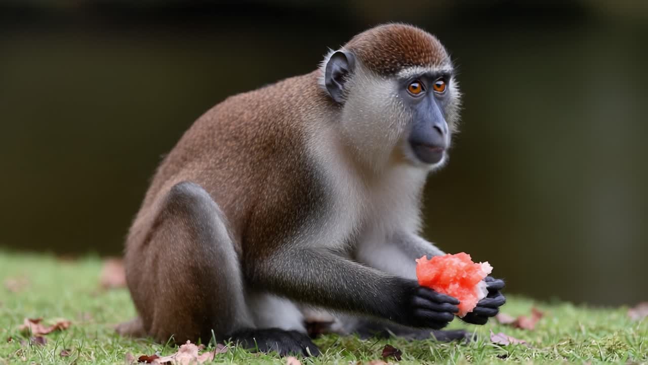 Captivating Moments of a Monkey Enjoying Watermelon: A Playful Encounter with Nature and Wildlife in Its Natural Habitat