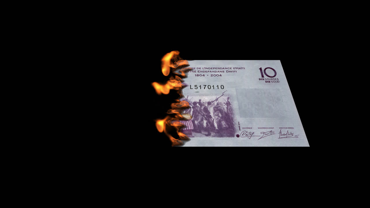 Burning Haitian 10 Gourdes Banknote