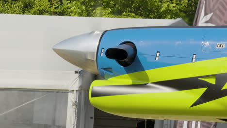 spinning rotor blades of an aerobatic aircraft, ready for take off