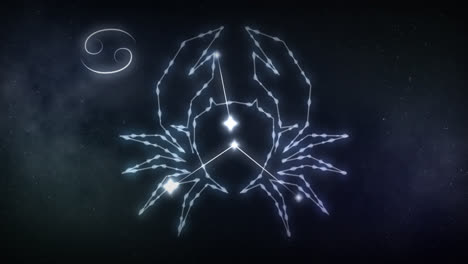 animación de un signo de cáncer con estrellas en fondo negro