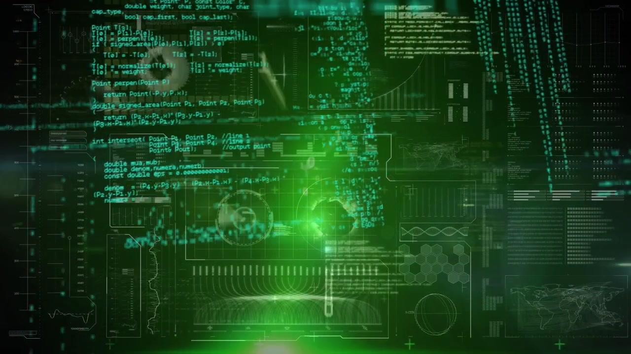 Digital animation of digital interface with data processing against green background