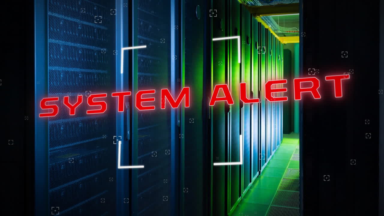 animación de texto hackeado del sistema y procesamiento de datos digitales a través de servidores informáticos