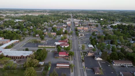 American-town-with-small-building-and-streets,-aerial-drone-view