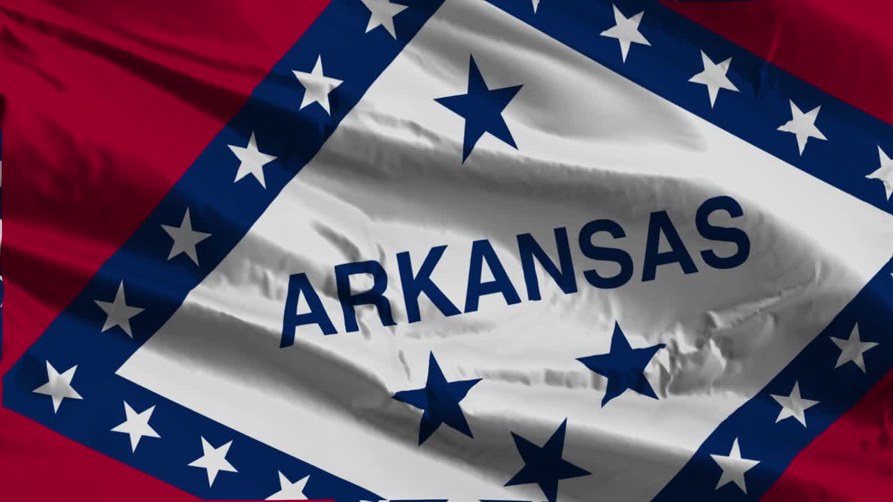 cerca de la bandera ondeando de los estados unidos de américa estado de arkansas