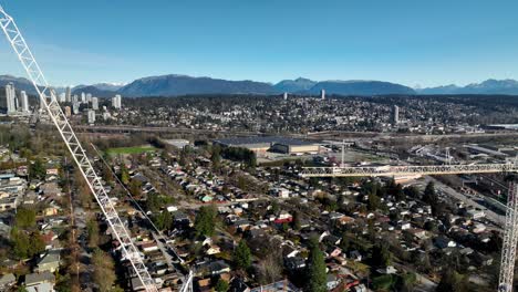 aerial view of new westminster city from royal columbian hospital under construction in bc, canada