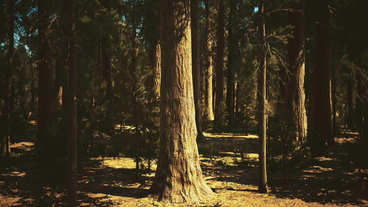 Majestic tree standing tall under sunlight in serene forest setting