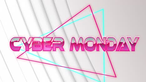 Animation-Des-Cyber-Monday-Textbanners-Vor-Geometrisch-Gestreiftem-Strukturmuster-Auf-Grauem-Hintergrund