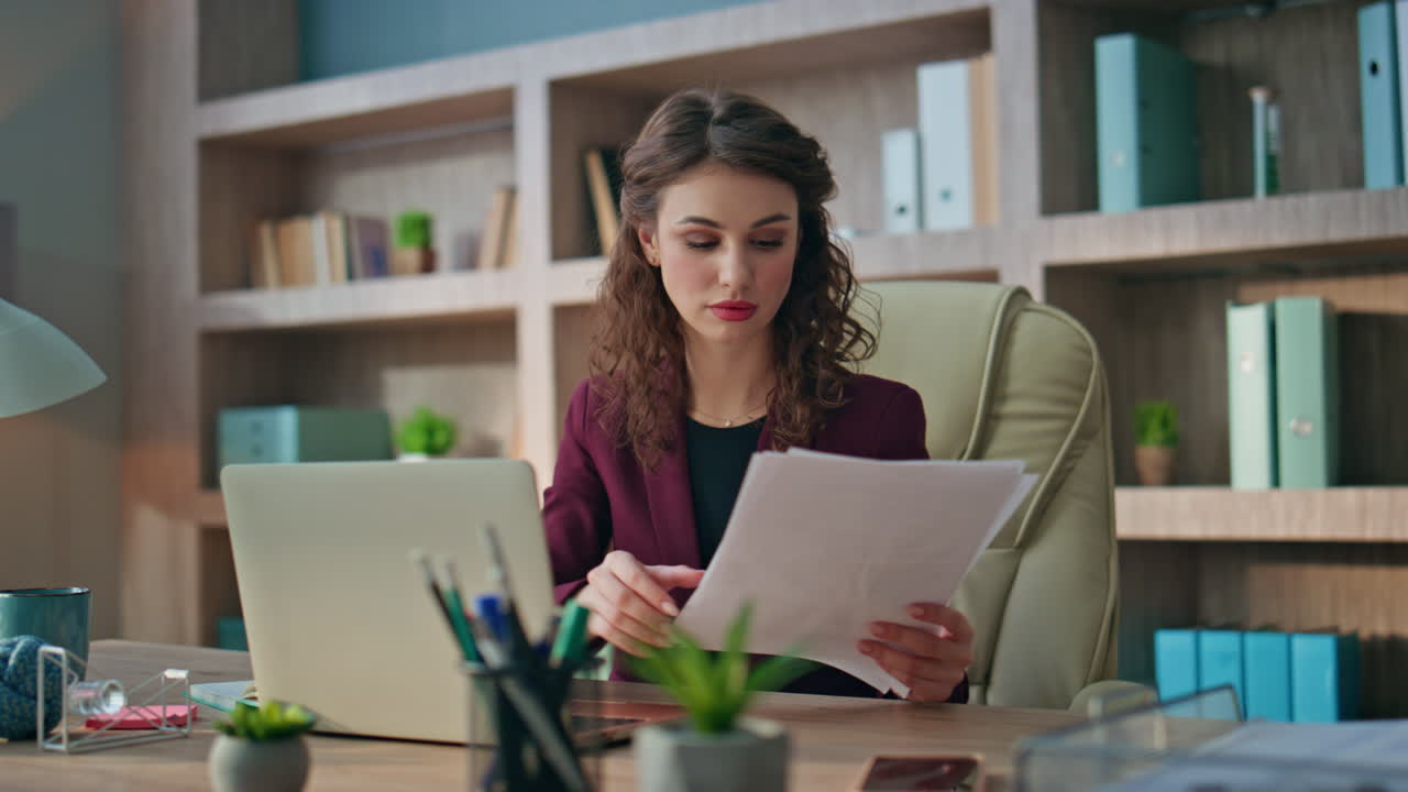 Office employee doing paperwork in financial company. Closeup young ceo working