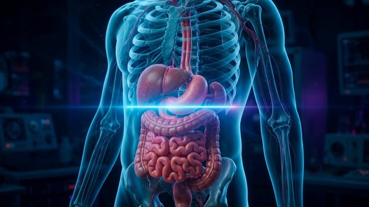 Digestive System 3D Animation, Stomach And Intestines In Torso