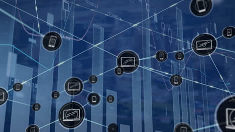 Animation-of-network-of-connections-with-digital-icons-statistics-and-data-processing