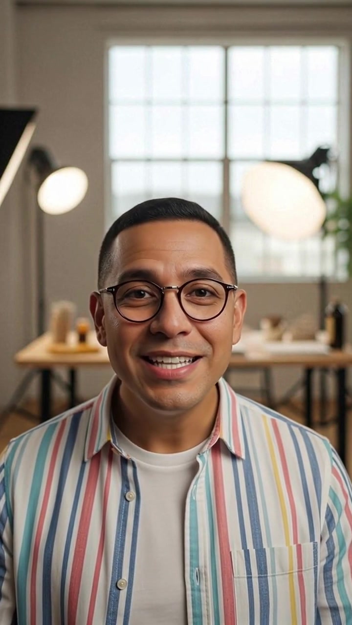 Influencer che presenta contenuti online in uno studio creativo