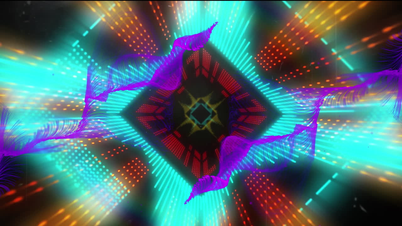 animazione di particelle viola luminose su forme al neon