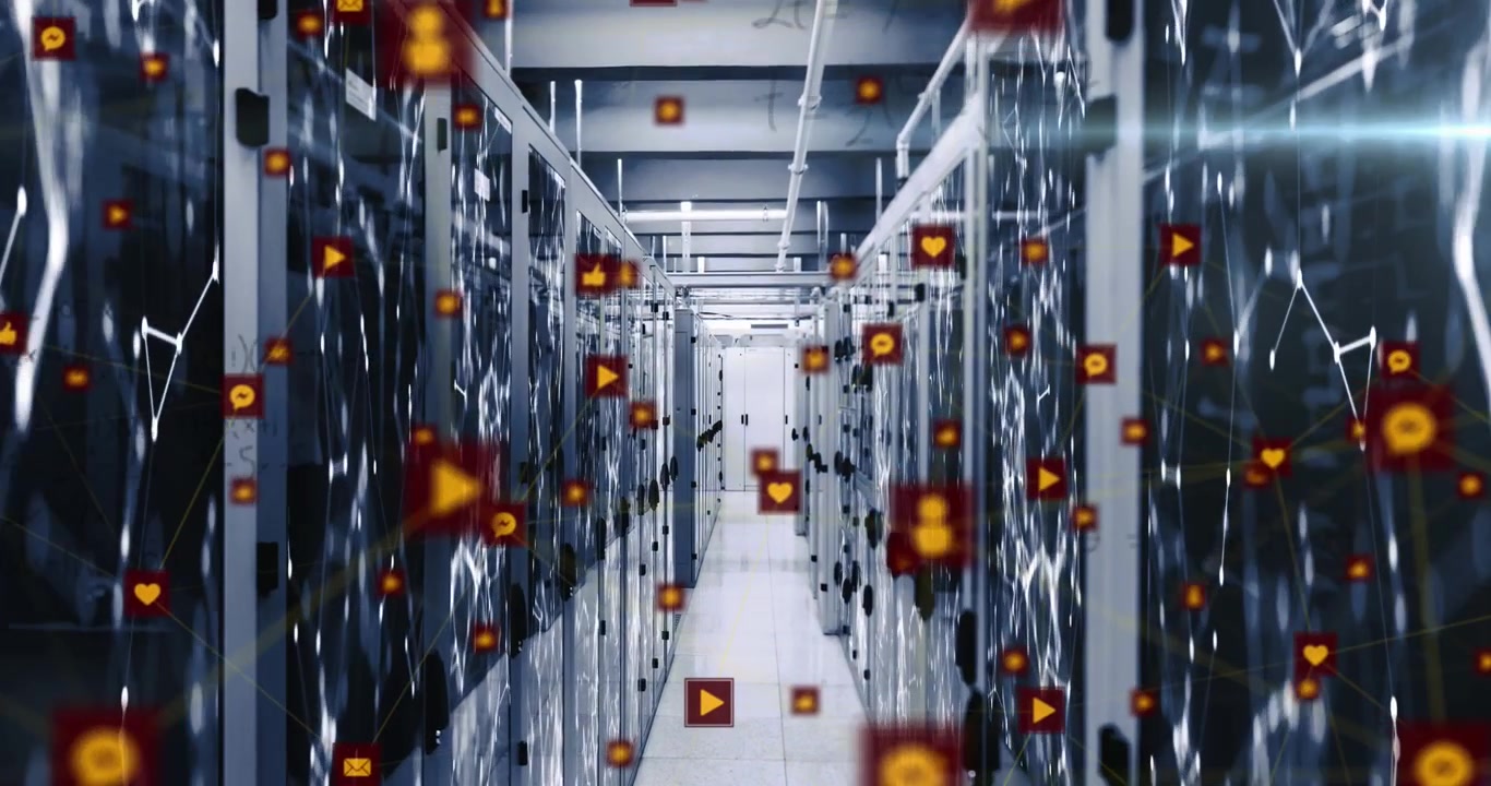 Animation of icons and data processing over computer servers