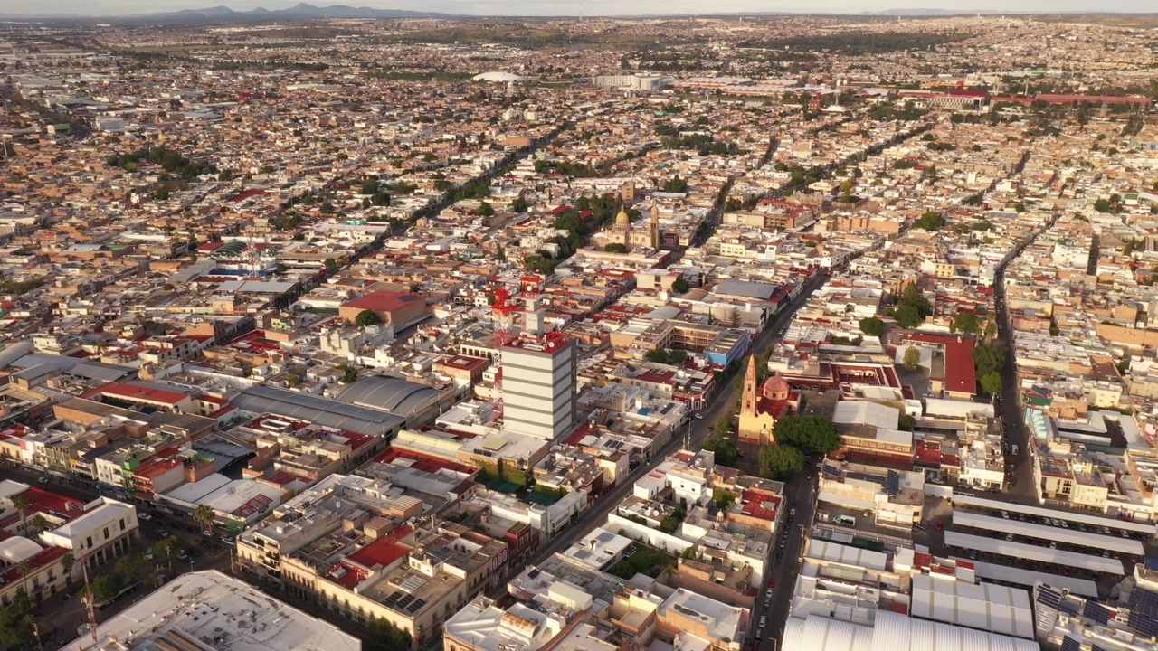 Aguascalientes Mexican Downtown at Sunset. Aerial view