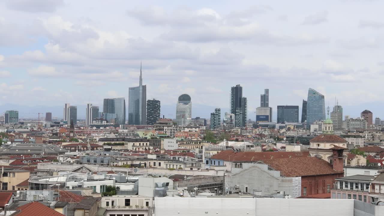 Milan city center skyline with skyscrapers and residential buildings