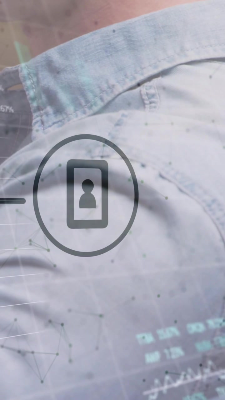 Vertical video: Male hand holding fist with overlay appearing, engaging with user icon showing data