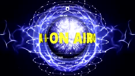 on air text animation around the disco ball, rendering, background, loop