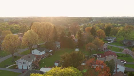 aerial of backyards and modest homes in usa