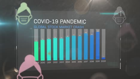 Animation-of-sick-emojis-flying-over-covid-19-statistics