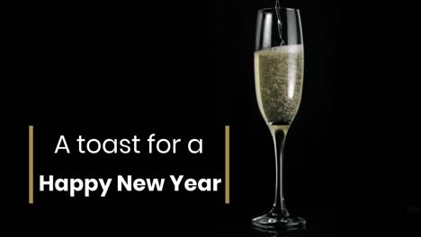 a toast for a happy new year written next to champagne flute