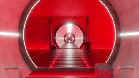 3d animation of futuristic tunnel sci-fi spaceship corridor with color neon light