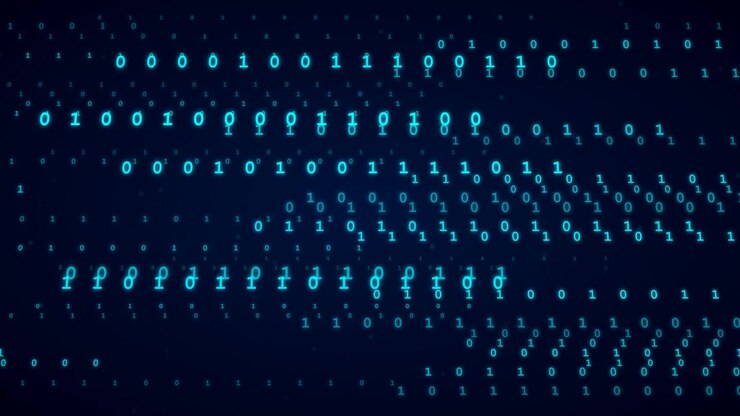 Digital Binary Code Streams Flowing on Dark Background