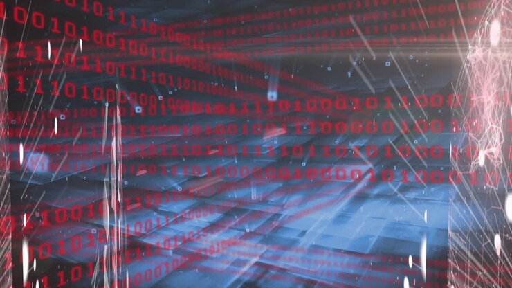 Animation of binary system data processing over blue and black background