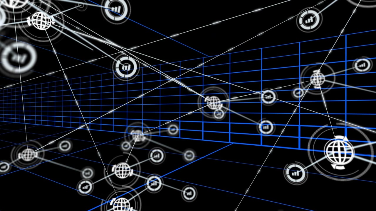 Vertical video: Sending links, central globe spawning chart nodes in grid, forming dense 3D network