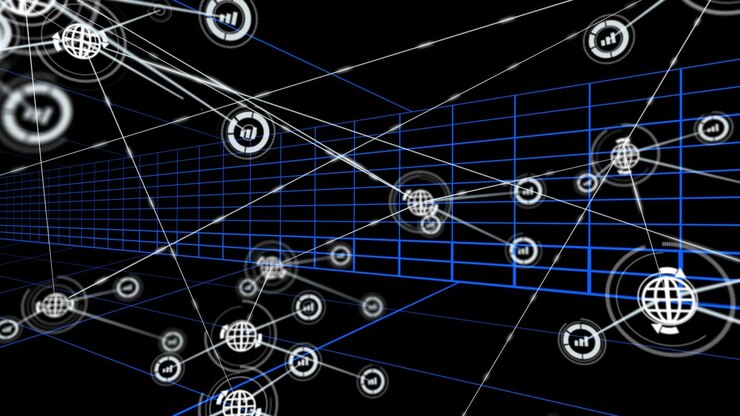 Vertical video: Sending links, central globe spawning chart nodes in grid, forming dense 3D network
