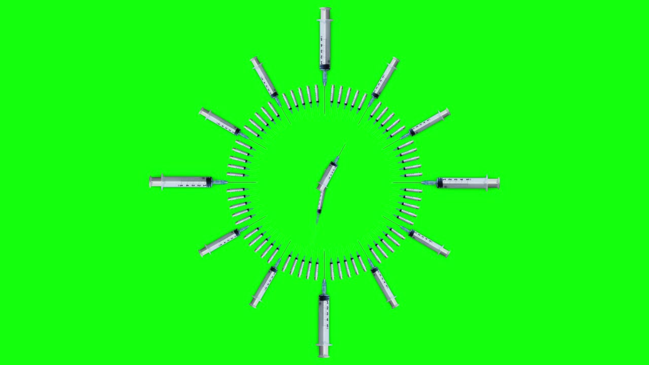 녹색 화면에 타임 스 주사기로 만든 시계