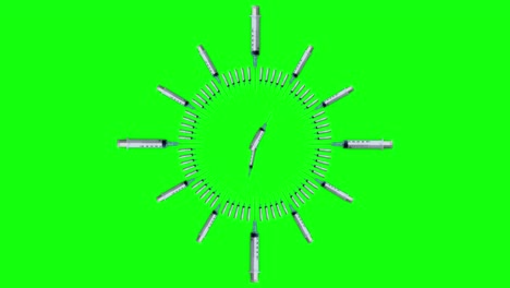 clock made from timelapse syringes on green screen