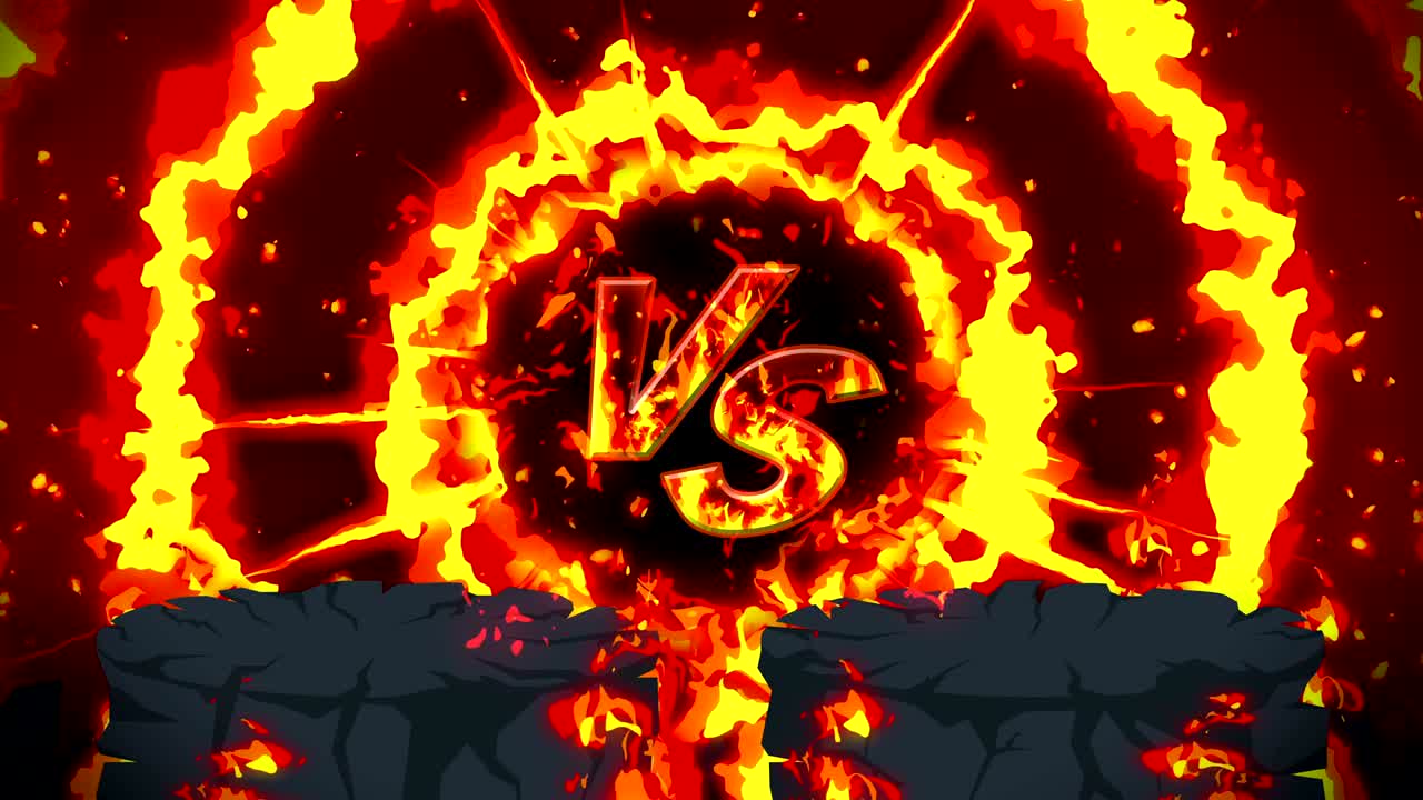 만화 화재 애니메이션. 불꽃 루프 배경. 경쟁. 전투 게임. 아이콘에 대항. 아이콘과 대결.