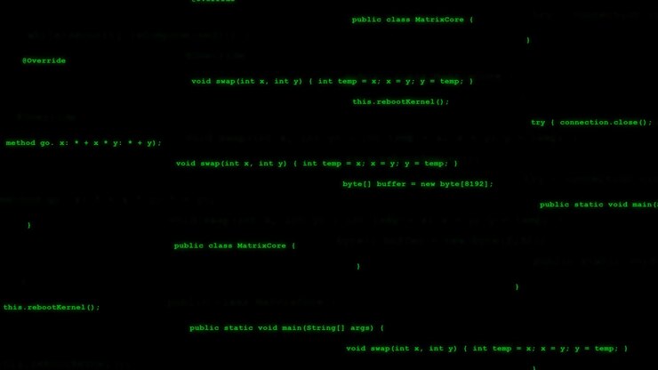 Scrolling Green Computer Code on Black Background