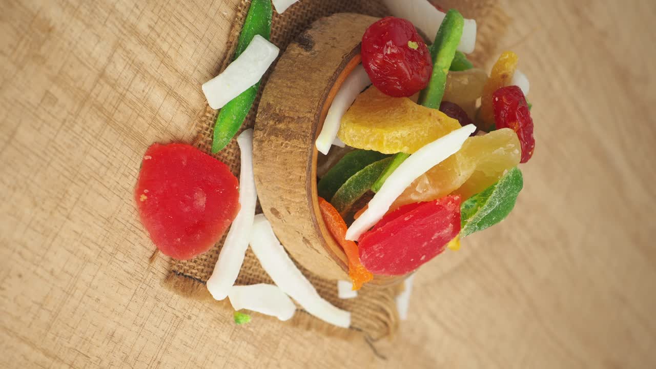 Candied and Dried Fruit in Coconut Bowl