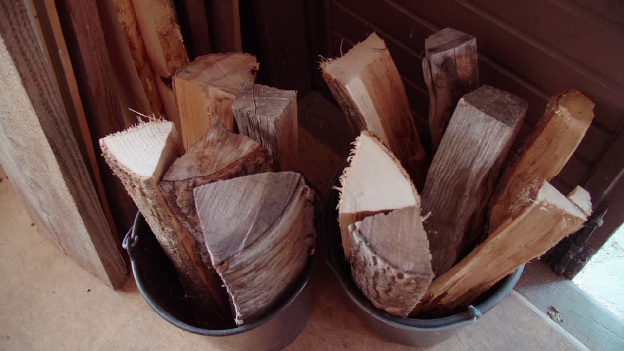 Firewood in buckets from top