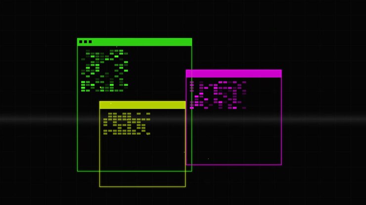 Abstract Digital Interface with Glowing Data Windows