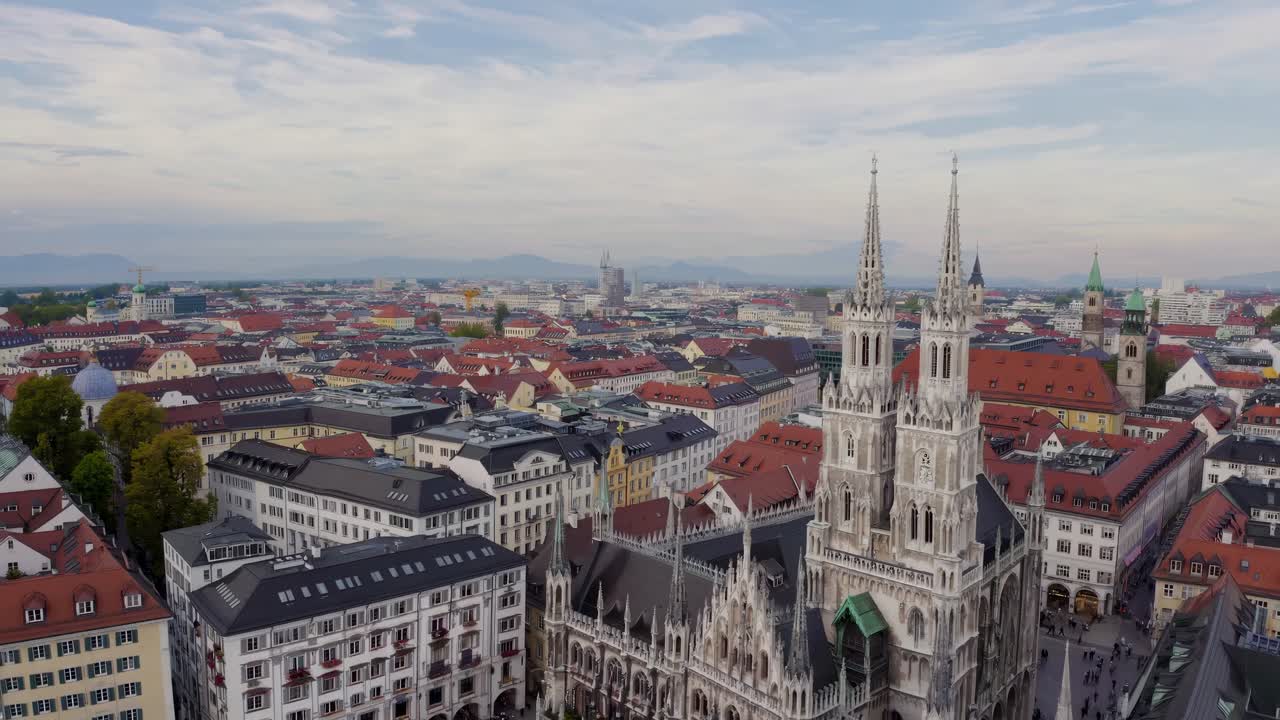 Aerial video capturing a stunning cityscape with a historic cathedral in the foreground