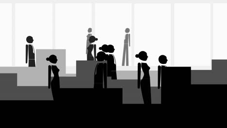 an animated group of businesspeople walking