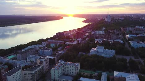 city sunrise over river