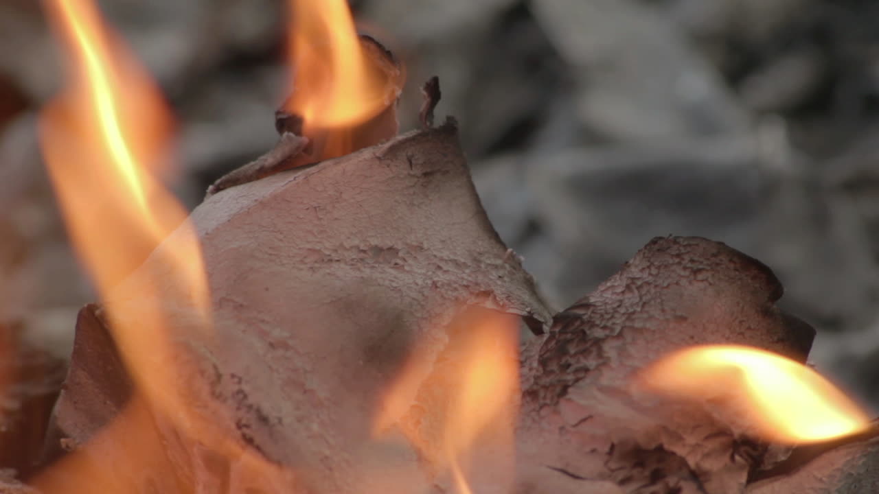 Macro detail of a flame and burnt cardboard