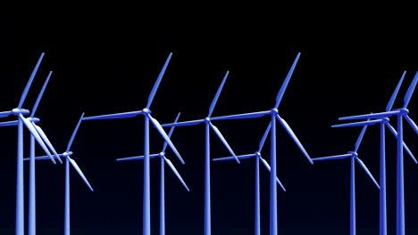 working wind turbines against the night sky with alpha channel. loopable digital 3d animation.