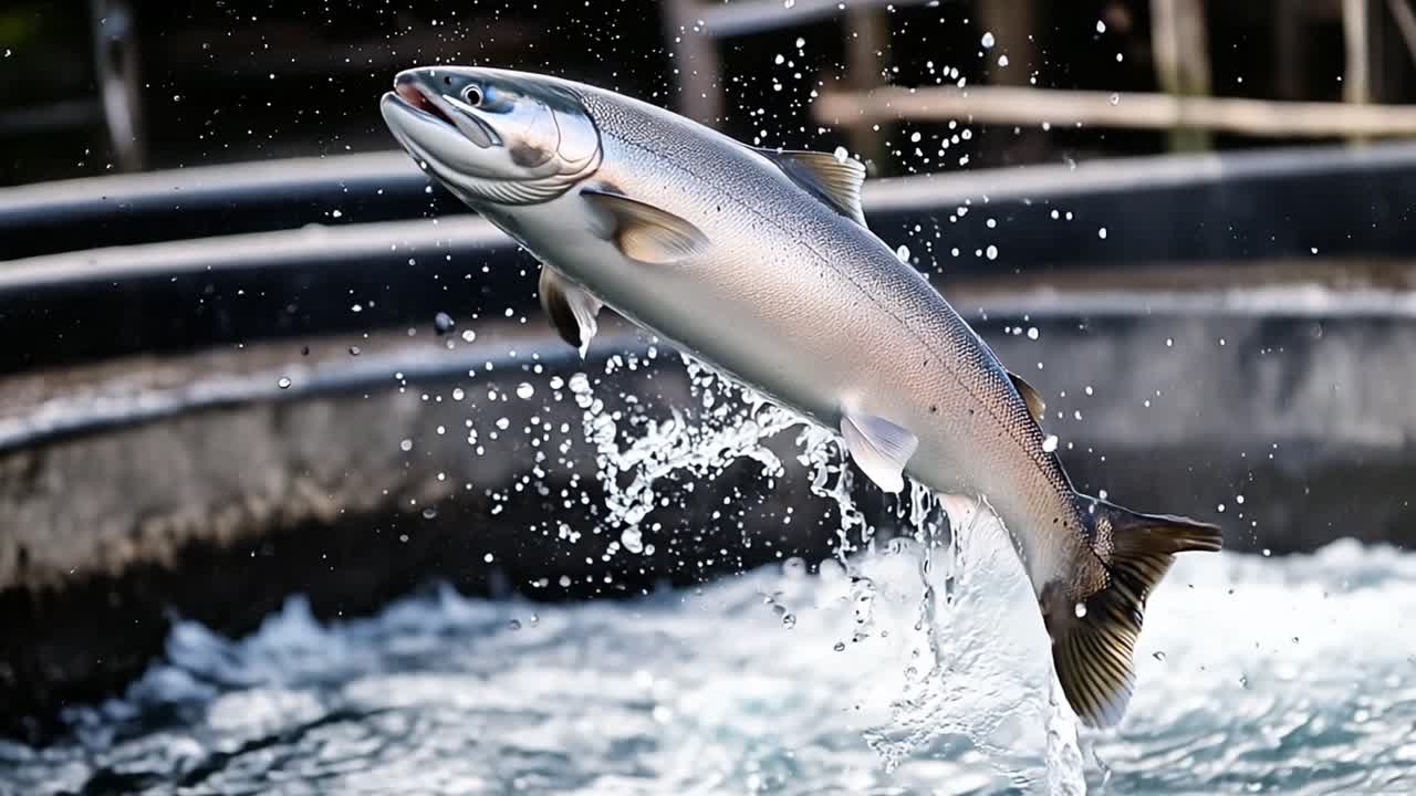 Salmon jumping out of water