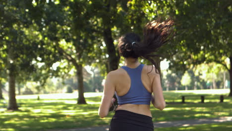 Brunette-running-in-park