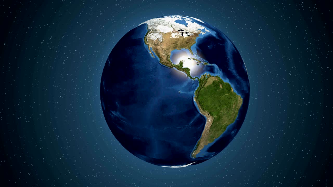 rotación de la tierra 360 grados con el destello de la lente de luz solar. animación en bucle. 4k