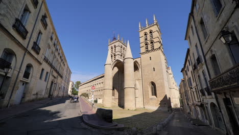 giant cathedral of montpellier during lockdown empty streets france