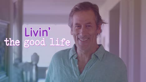 Animation-of-livin-the-good-life-text-over-caucasian-senior-men