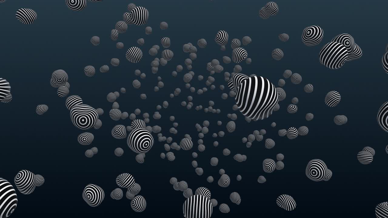 esferas rayadas volando. animación 3d abstracta. diseño de movimiento.