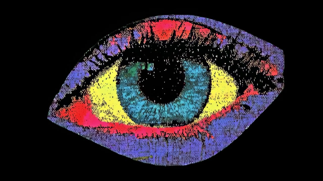 Abstract Digital Animation of a Blinking Human Eye with Colorful Geometric Patterns