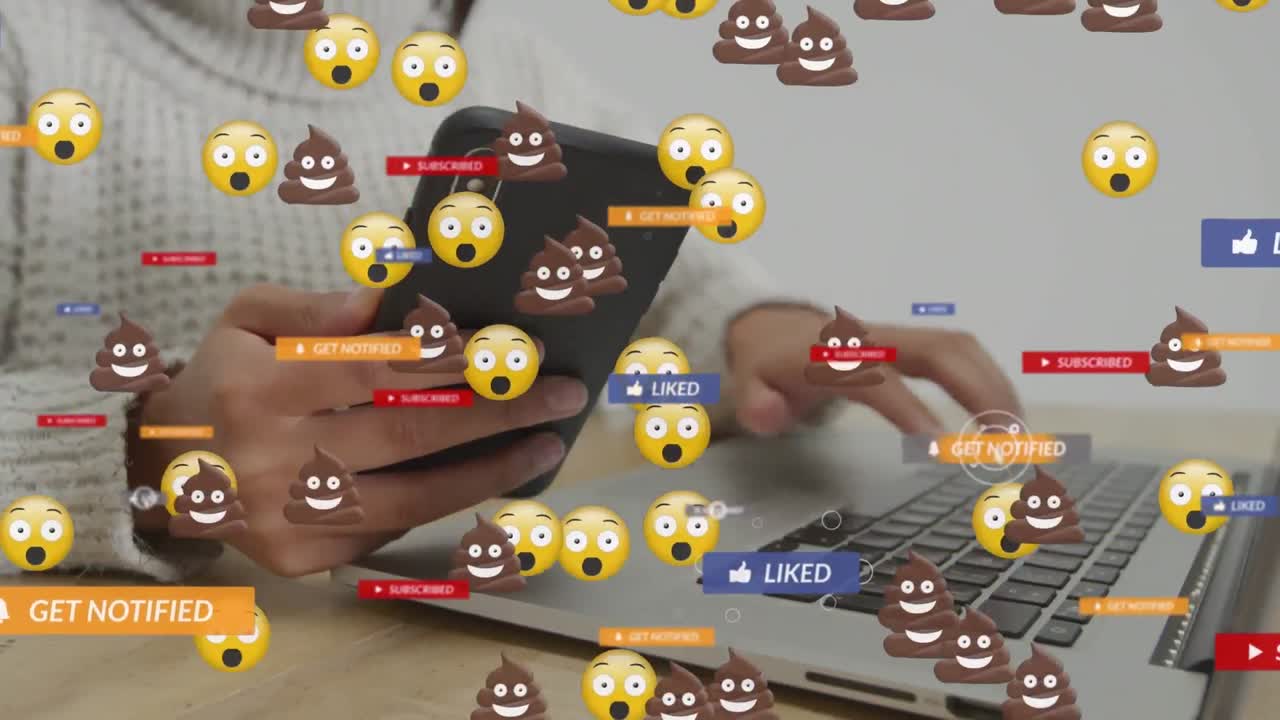 animación de iconos de redes sociales sobre mujeres que usan teléfonos inteligentes